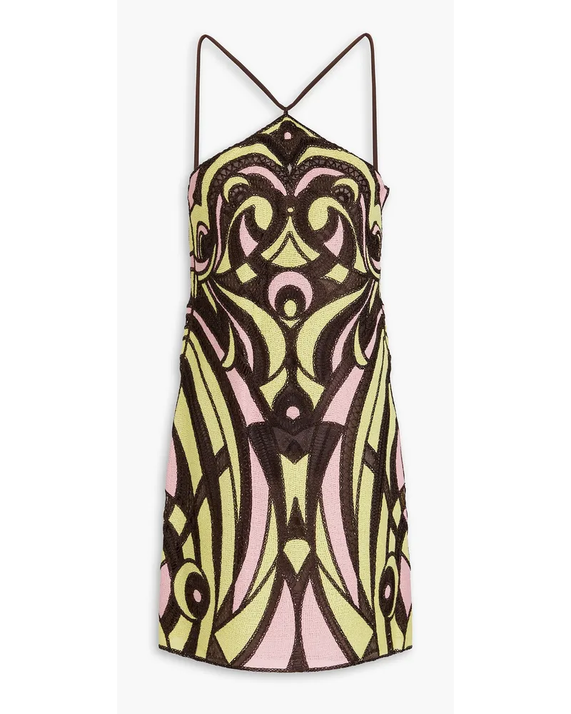 Emilio Pucci Minikleid aus Gaze mit Stickereien Gelb