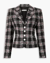 Alessandra Rich Blazer aus kariertem Bouclé aus einer Wollmischung Schwarz