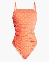 Caroline Constas Sabrina geraffter Badeanzug mit Polka-Dots Orange