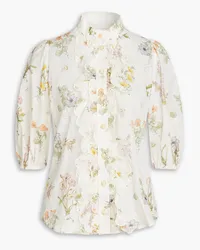 Zimmermann Bluse aus Baumwolle mit floralem Print und Rüschen Weiß