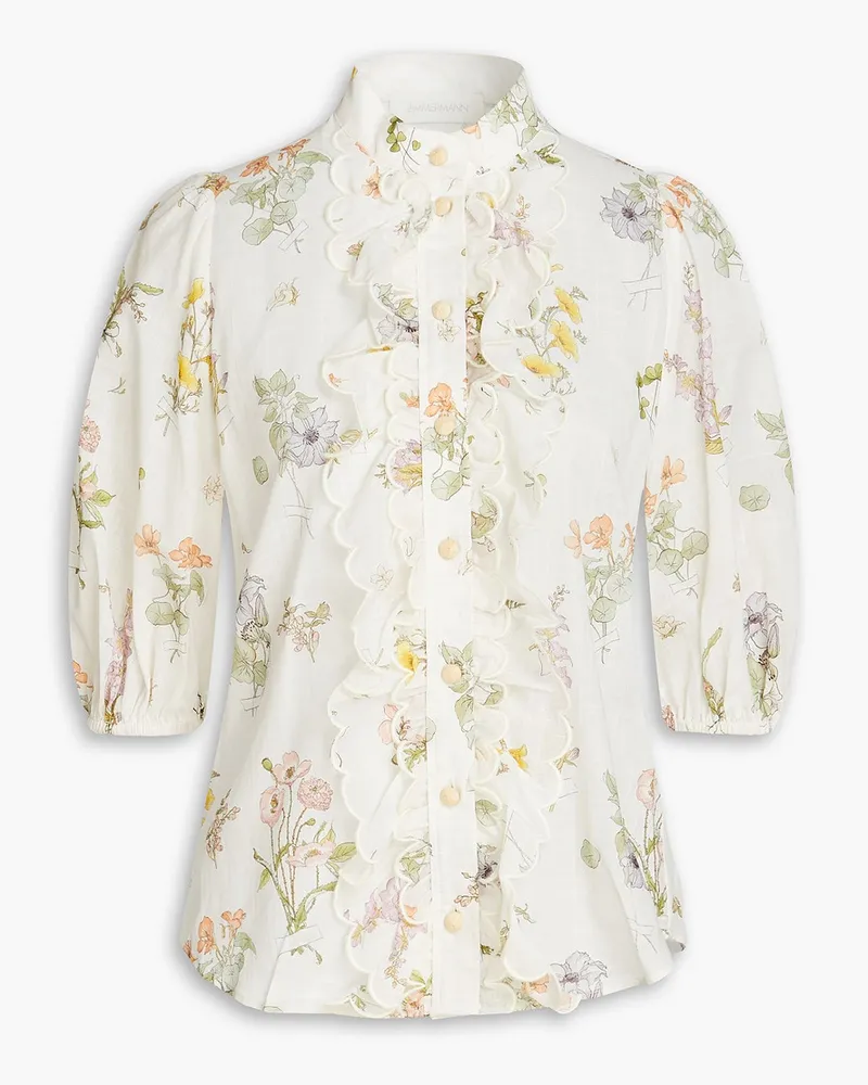 Zimmermann Bluse aus Baumwolle mit floralem Print und Rüschen Weiß