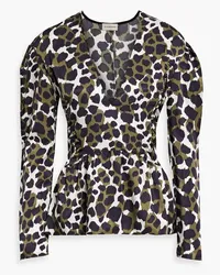 By Malene Birger Bluse aus glänzendem Twill mit Leopardenprint und Schößchen Grün