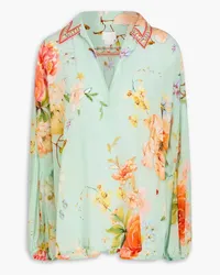 Camilla Bluse aus Crêpe de Chine aus Seide mit floralem Print und Kristallverzierung Grün