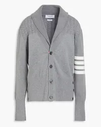 Thom Browne Gestreifter Cardigan aus Baumwolle mit Zopfstrickmuster Grau