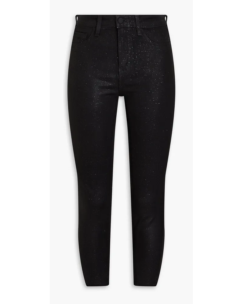 L'Agence Hoch sitzende Cropped Skinny Jeans mit Glitter-Finish Schwarz