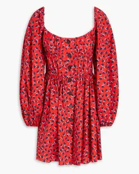 Carolina Herrera New York Schulterfreies Minikleid aus Baumwolle mit Print Rot