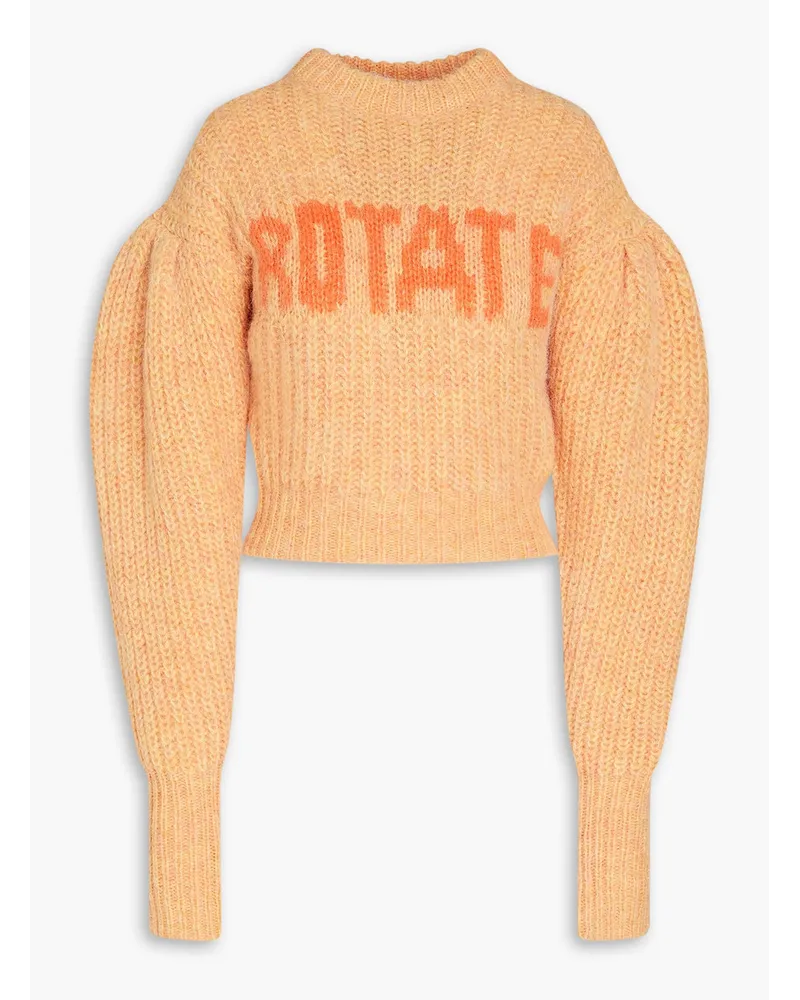 ROTATE Birger Christensen Adley Pullover aus einer gerippten Wollmischung mit Intarsienmuster Orange