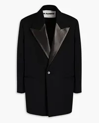 Jil Sander Jacke aus Grain de Poudre aus Wolle mit Lederbesatz Schwarz