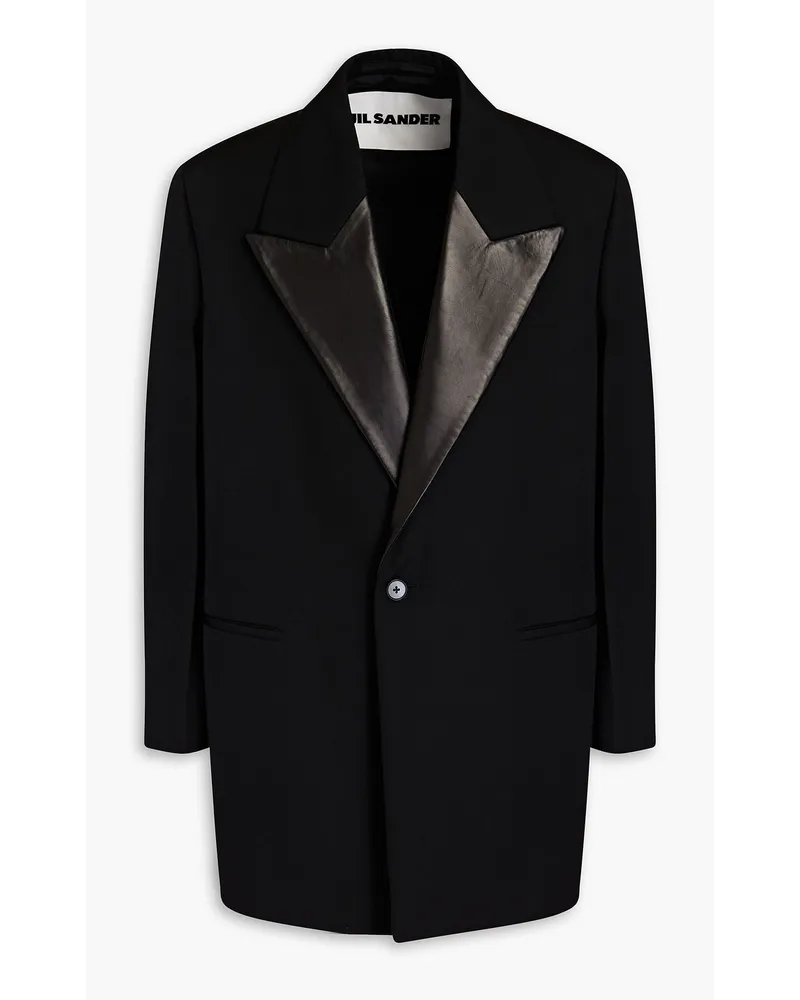 Jil Sander Jacke aus Grain de Poudre aus Wolle mit Lederbesatz Schwarz