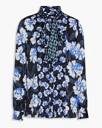 Diane von Furstenberg Hardy Hemd aus Twill mit floralem Print und Schluppe Schwarz