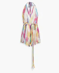 Missoni Neckholder-Playsuit aus Häkelstrick mit Troddeln Pink