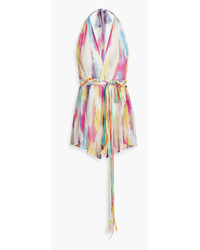 Missoni Neckholder-Playsuit aus Häkelstrick mit Troddeln Pink