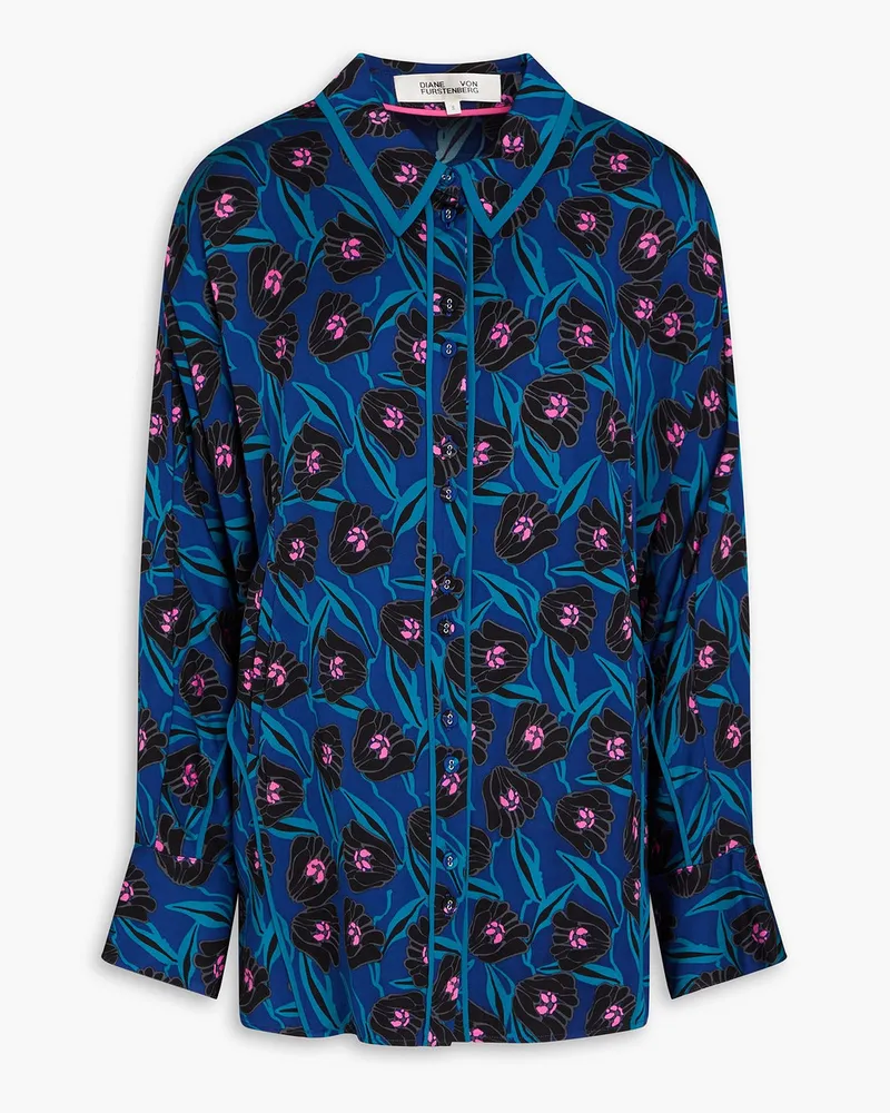 Diane von Furstenberg Alona Hemd aus Crêpe mit floralem Print Blau