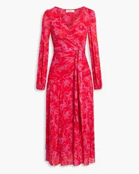 Diane von Furstenberg Catalina Midikleid aus Mesh mit Print und Wickeleffekt Rot