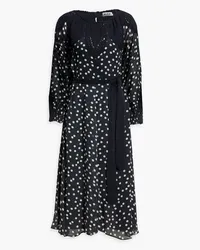 RIXO Irene Midikleid aus Crêpe de Chine mit Polka-Dots und Häkelbesatz Blau