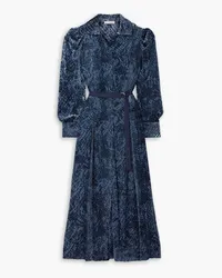 Ulla Johnson Thalia Maxi-Hemdblusenkleid aus Devoré-Samt mit Gürtel Blau