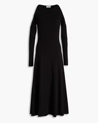 Ganni Midikleid aus Rippstrick mit Cut-outs Schwarz