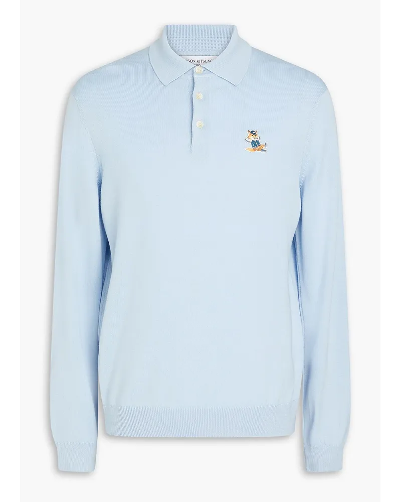 Kitsuné Polo-Pullover aus Wolle mit Logoapplikation Blau