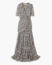 Veronica Beard Mick Maxikleid aus Seidenchiffon mit floralem Print Blau