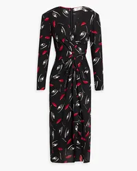 Diane von Furstenberg Narcissa Midikleid aus Crêpe mit Print und Wickeleffekt Schwarz