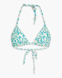 Versace Neckholder-Triangel-Bikini-Oberteil mit Print und Metallic-Effekt Blau