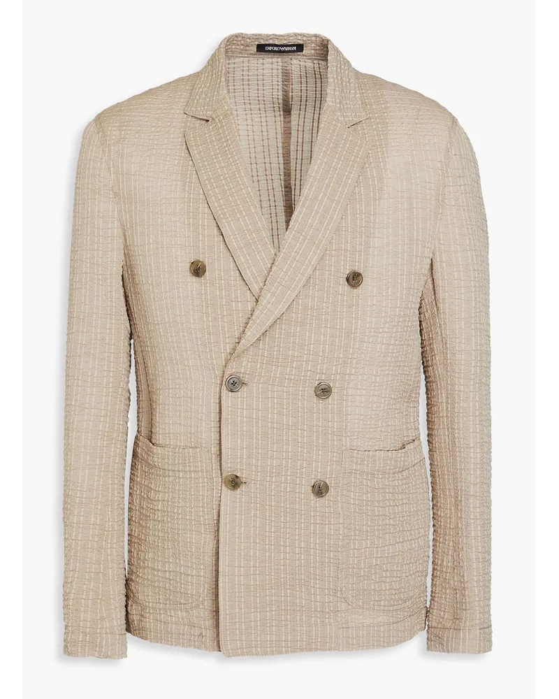 Emporio Armani Doppelreihiger Blazer aus Seersucker aus einer Baumwollmischung Neutral