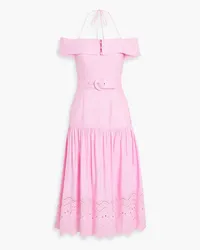 Rebecca Vallance Emile Midikleid aus einer Leinenmischung mit Lochstickerei Pink