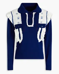 Maison Margiela Pullover aus einer Woll-Baumwollmischung mit Polokragen und Stickereien Blau