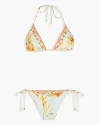 Camilla Triangel-Bikini mit floralem Print und Kristallverzierung Grün