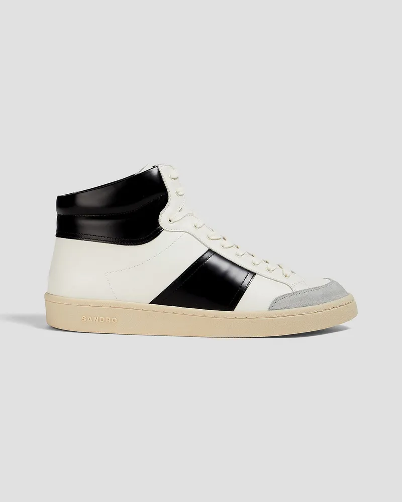 Sandro High-Top-Sneakers aus Leder mit Velourslederbesatz Weiß