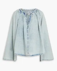 Frame Denim Bluse aus Chambray aus einer Baumwoll-Leinenmischung inausgewaschener Optik Blau