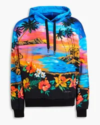 Dolce & Gabbana Hoodie aus Baumwollfrottee mit floralem Print Blau