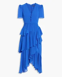 Badgley Mischka Asymmetrisches gestuftes Kleid aus Crêpe Blau