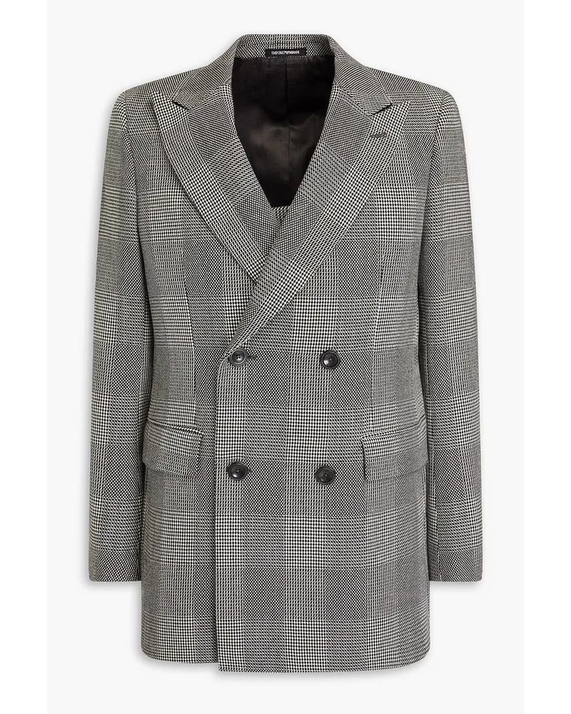 Emporio Armani Doppelreihiger Blazer aus Wolle mit Glencheck-Muster Schwarz