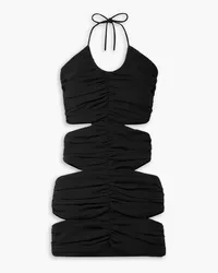 Mônot Neckholder-Minikleid aus gerafftem Jersey mit Cut-outs Schwarz