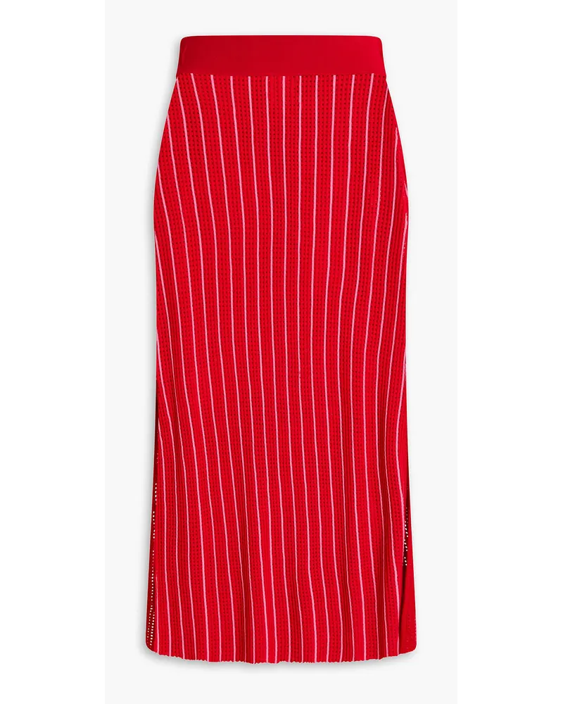Solid and Striped Midirock aus geripptem Pointelle-Strick mit Streifen Rot