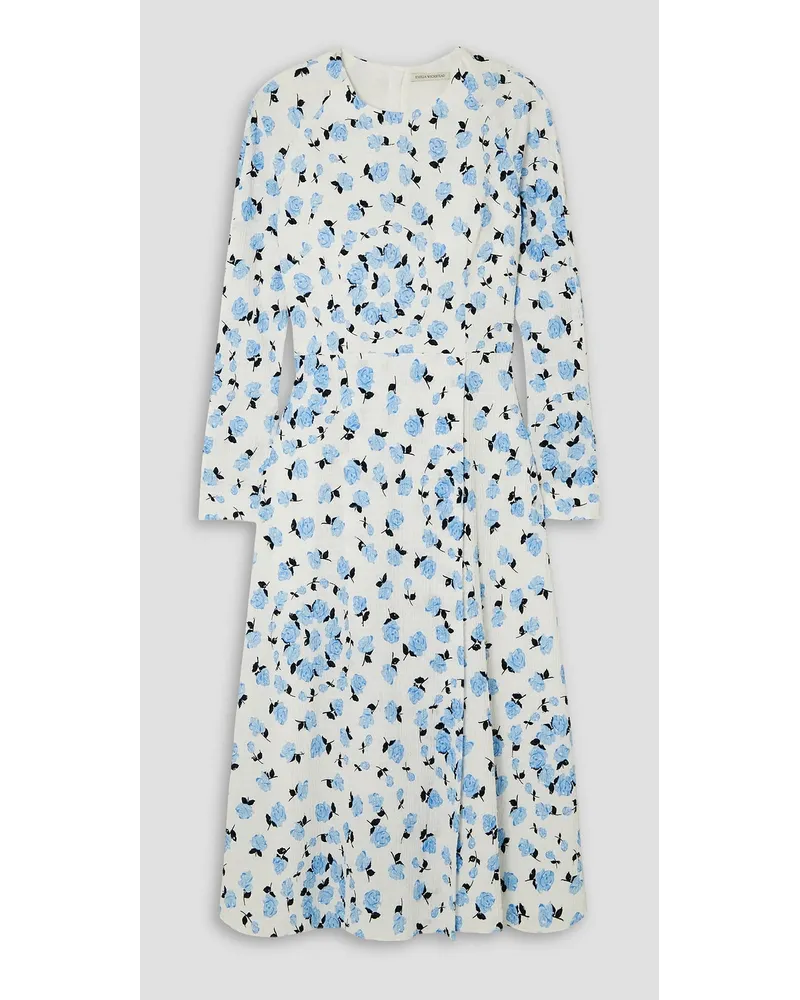 EMILIA WICKSTEAD Tazmin Midikleid aus strukturierter Strech-Baumwolle mit Blumenprint Blau