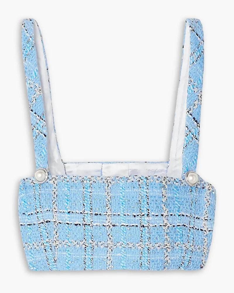 Alessandra Rich Bustier Aus Kariertem Metallic Bouclé Tweed Mit Verzierungen Blau