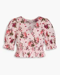 LoveShackFancy Ophira Cropped Oberteil aus Baumwolle mit floralem Print Pink