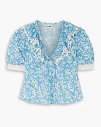 RIXO Rihanna Bluse aus Baumwoll-Voile mit floralem Print und Spitzenbesatz Blau