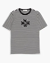 Tory Burch T-Shirt aus Baumwoll-Jersey mit Verzierung und Streifen Schwarz