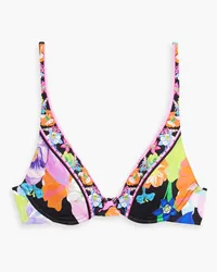 Camilla Bikini-Oberteil mit floralem Print, Bügel und Kristallverzierung Schwarz