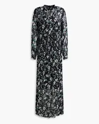 Rag & Bone Calista Maxikleid aus Chiffon mit floralem Print, Raffung und Metallic-Effekt Schwarz