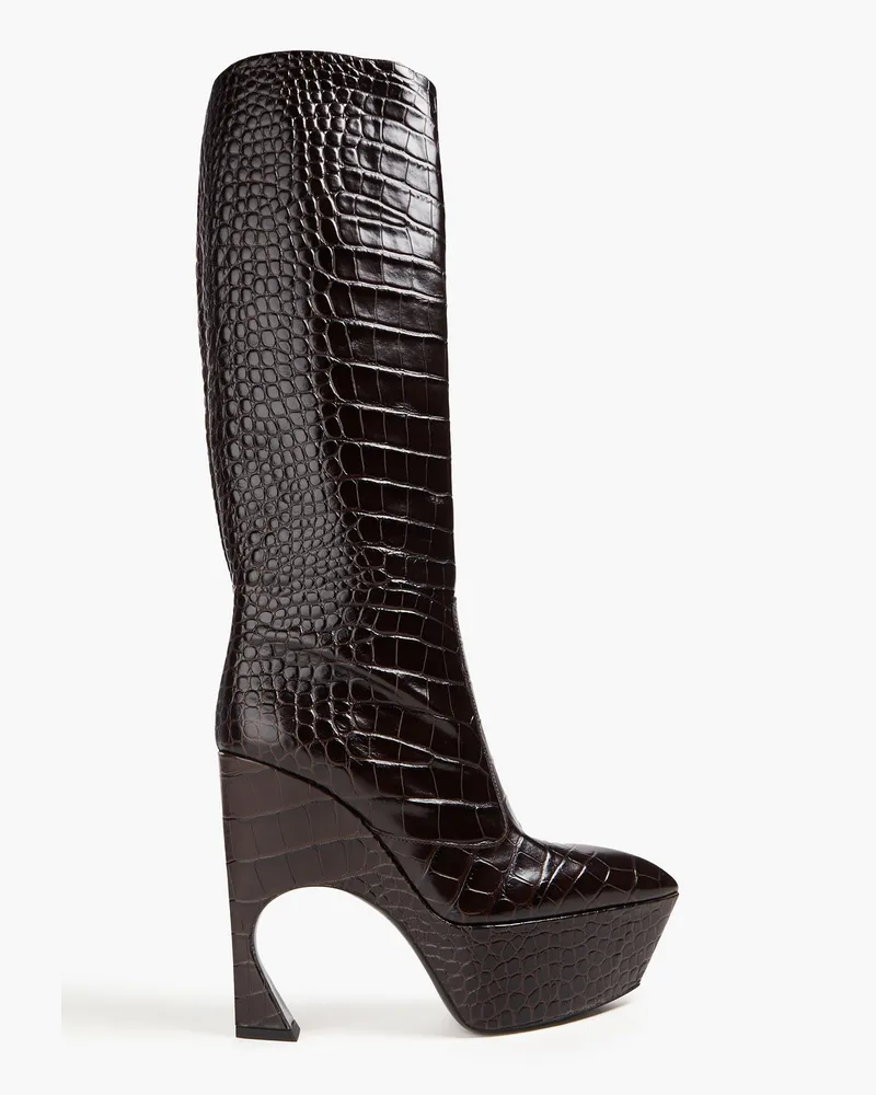 Victoria Beckham Plateau-Stiefel aus Leder mit Krokodileffekt Burgunderrot