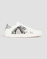 Moschino Sneakers aus Glattleder und Leder mit Schlangeneffekt und Glitter-Finish Weiß