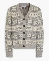 Ganni Cardigan aus Jacquard-Strick aus einer Wollmischung Grau