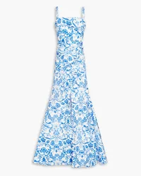 Carolina Herrera New York Robe aus Ottoman mit Print und Raffungen Blau