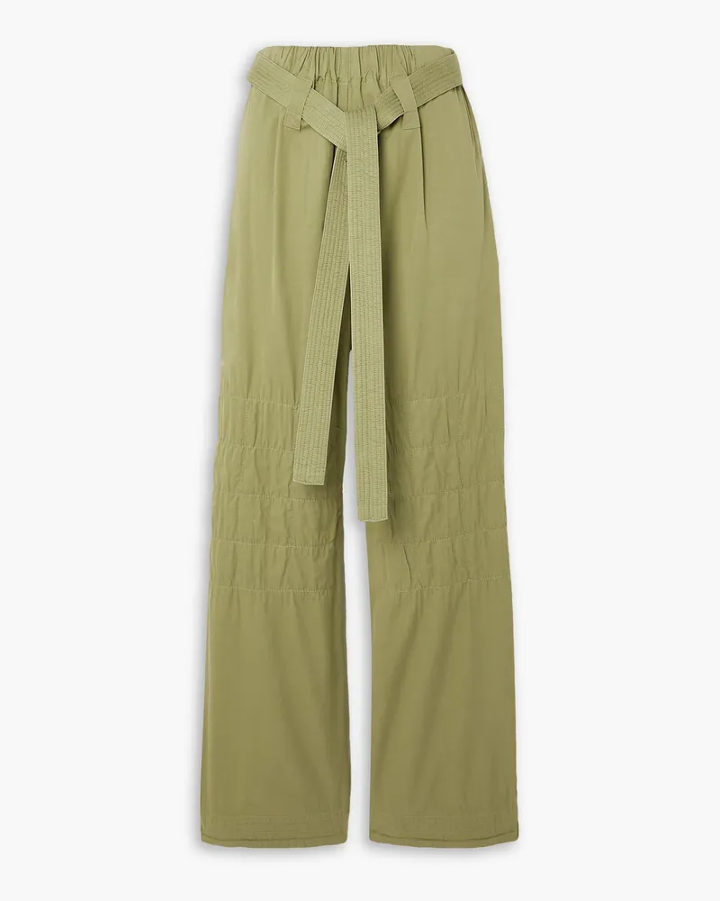 Stella McCartney Hose mit weitem Bein aus Twill aus einer vorgewaschenen Baumwollmischung mit Gürtel Grün