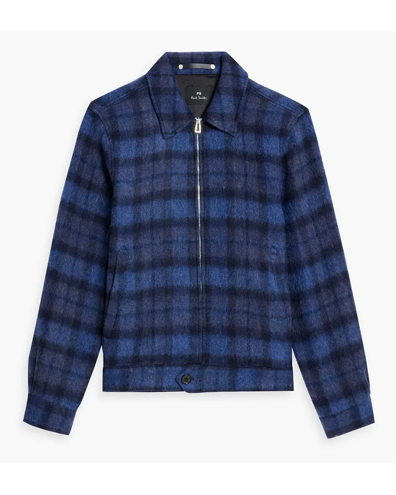 Paul Smith Harrington Jacke aus Filz aus einer Wollmischung mit Karomuster Blau