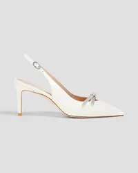 Stuart Weitzman Slingback-Pumps aus Leder mit Kristallverzierung und Schleife Weiß